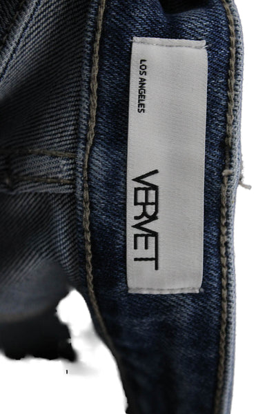 Vervet Women Cropped Wide Leg Jeans Dark Blue Mid Rise Button Size 25