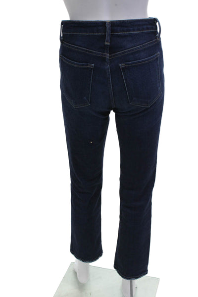 Just Black Denim Women Ankle Cropped Jeans Dark Blue Mid Rise Button Size 25