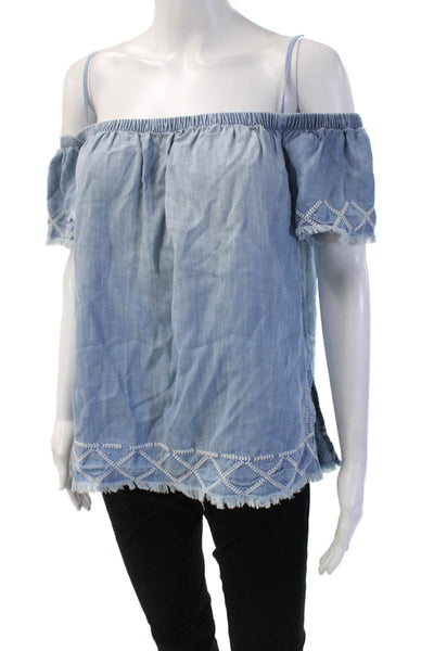 Bella Dahl Womens Light Blue Tencel Lyocell Short Sleeve Blouse Boho Size M