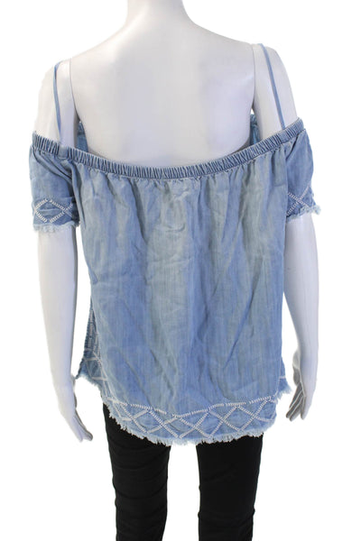 Bella Dahl Womens Light Blue Tencel Lyocell Short Sleeve Blouse Boho Size M