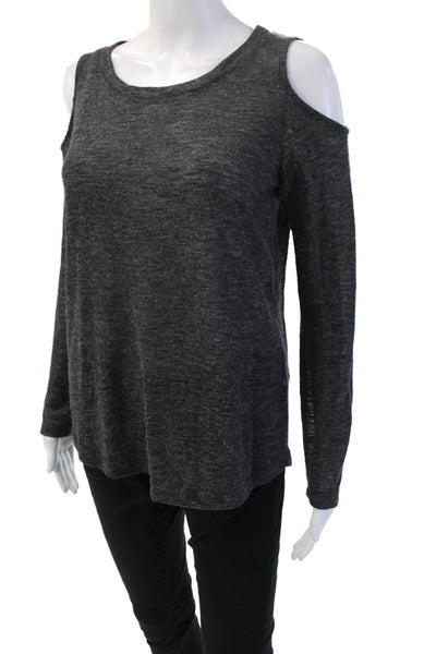 Splendid Women Basic Dark Gray Long Sleeve Round Neck Top Size M