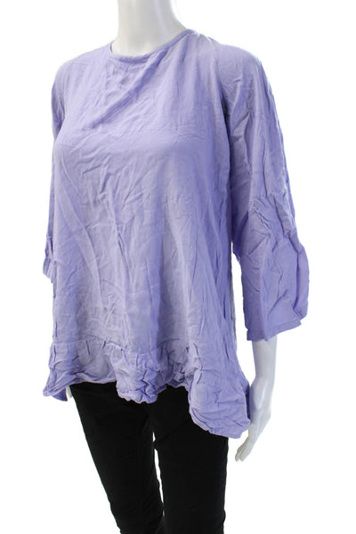 Sundress Women Bohemian Purple Tunic 3/4 Sleeve Crew Neck Viscose Solid Size XS
