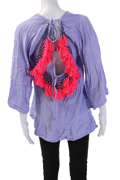 Sundress Women Bohemian Purple Tunic 3/4 Sleeve Crew Neck Viscose Solid Size XS
