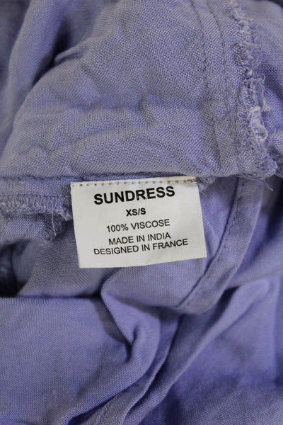 Sundress Women Bohemian Purple Tunic 3/4 Sleeve Crew Neck Viscose Solid Size XS