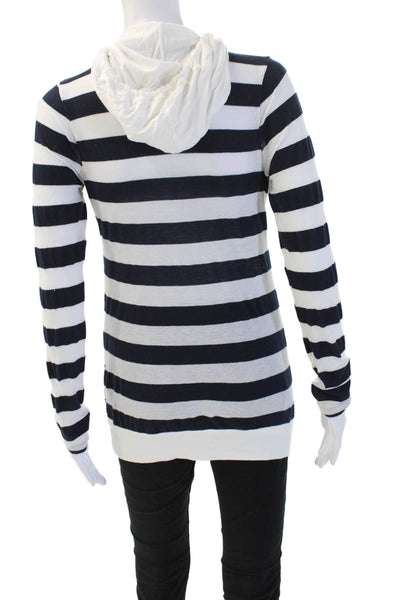 Splendid Women Tunic Hoodie Dark Blue Striped Long Sleeve Drawstring Size M