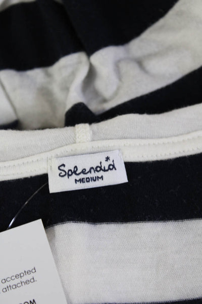 Splendid Women Tunic Hoodie Dark Blue Striped Long Sleeve Drawstring Size M