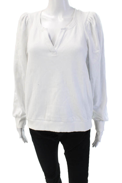 Nation LTD Womens V-Neck Pullover Sweatshirt White Cotton Long Sleeve Size M