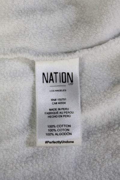 Nation LTD Womens V-Neck Pullover Sweatshirt White Cotton Long Sleeve Size M