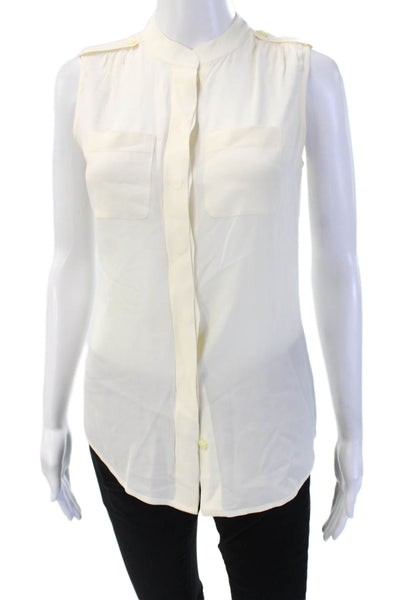 Banana Republic Women Sleeveless White High Neck Button Up Blouse Size 2