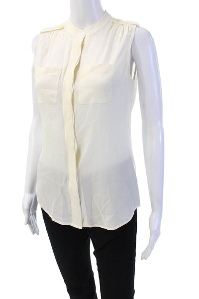 Banana Republic Women Sleeveless White High Neck Button Up Blouse Size 2