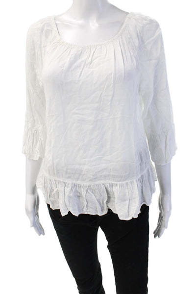Velvet by Graham & Spencer Women Tunic Blouse White 3/4 Sleeve Viscose Size S