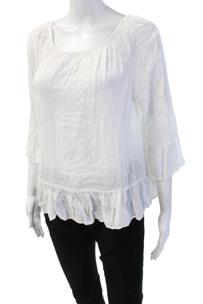 Velvet by Graham & Spencer Women Tunic Blouse White 3/4 Sleeve Viscose Size S