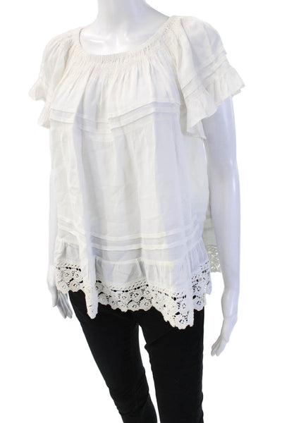 Muche Et Muchette Women Tunic Blouse White Short Sleeve Boho Size One Size