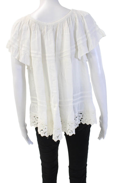 Muche Et Muchette Women Tunic Blouse White Short Sleeve Boho Size One Size
