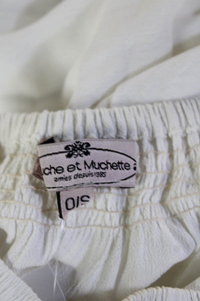 Muche Et Muchette Women Tunic Blouse White Short Sleeve Boho Size One Size