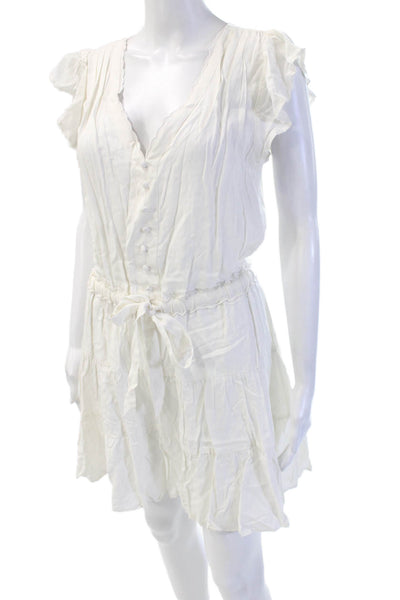 Paige Womens Shirt Dress Sundress White V Neck Short Sleeve Rayon Size M