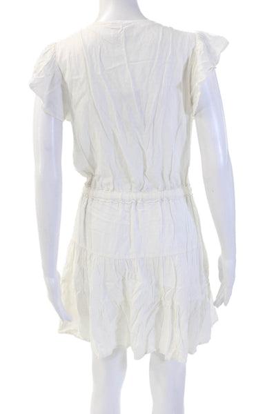 Paige Womens Shirt Dress Sundress White V Neck Short Sleeve Rayon Size M