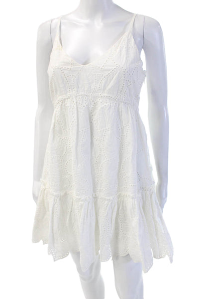 MINKPINK Womens White Cotton Slip Dress V Neck Sleeveless Short Size S
