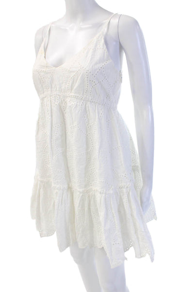MINKPINK Womens White Cotton Slip Dress V Neck Sleeveless Short Size S