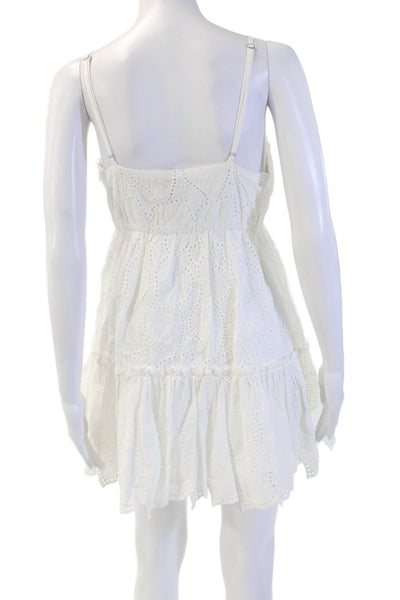 MINKPINK Womens White Cotton Slip Dress V Neck Sleeveless Short Size S