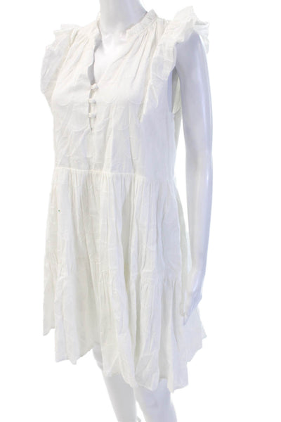 Greylin Anthropologie Women Trapeze Swing Dress White Cotton V Neck Size M