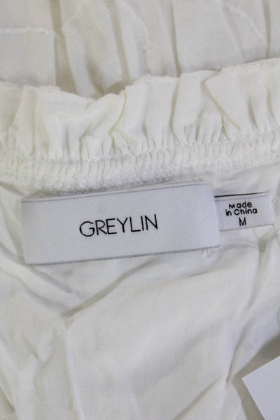 Greylin Anthropologie Women Trapeze Swing Dress White Cotton V Neck Size M