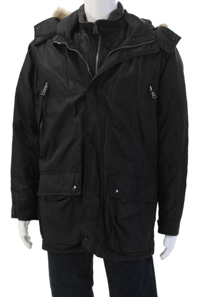 Marc New York Mens Parka Black Nylon Button High Neck Size M