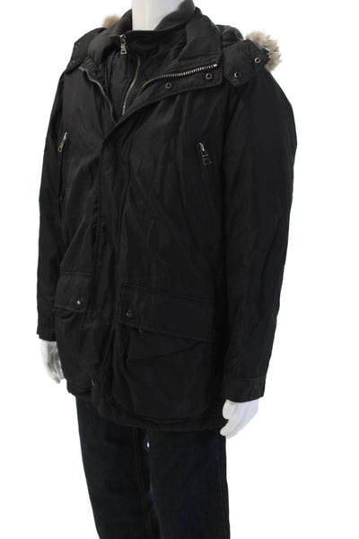 Marc New York Mens Parka Black Nylon Button High Neck Size M