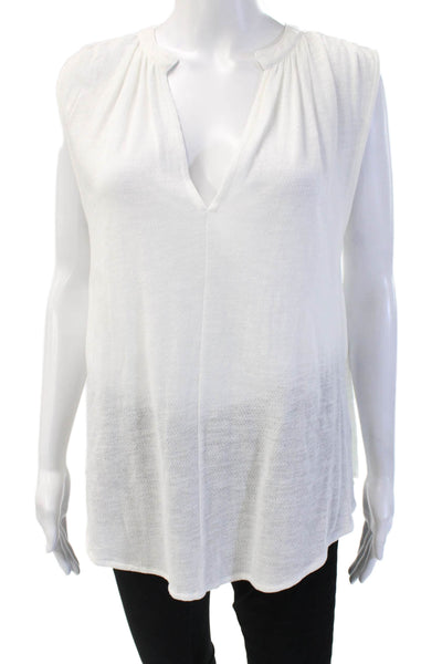 Leallo Women Bohemian V-Neck Sleeveless Tunic Blouse White Cotton Modal Size L
