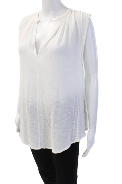 Leallo Women Bohemian V-Neck Sleeveless Tunic Blouse White Cotton Modal Size L