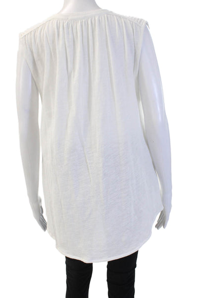 Leallo Women Bohemian V-Neck Sleeveless Tunic Blouse White Cotton Modal Size L