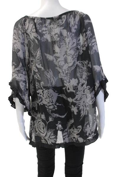Ella Moss Women Black Silk Paisley Tunic 3/4 Sleeve Bohemian Size L