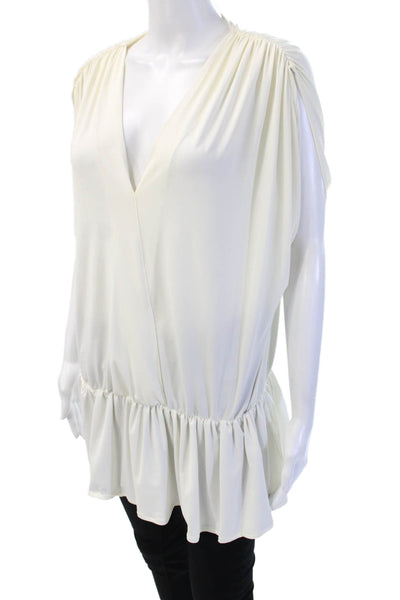 Alice + Olivia Womens V Neck Short Sleeve Tunic Blouse White Size L