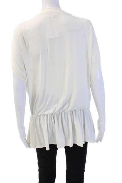 Alice + Olivia Womens V Neck Short Sleeve Tunic Blouse White Size L