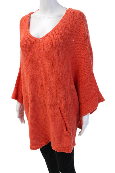 Free People Womens Bohemian V-Neck Pullover Sweater Orange Short Sleeve Size S