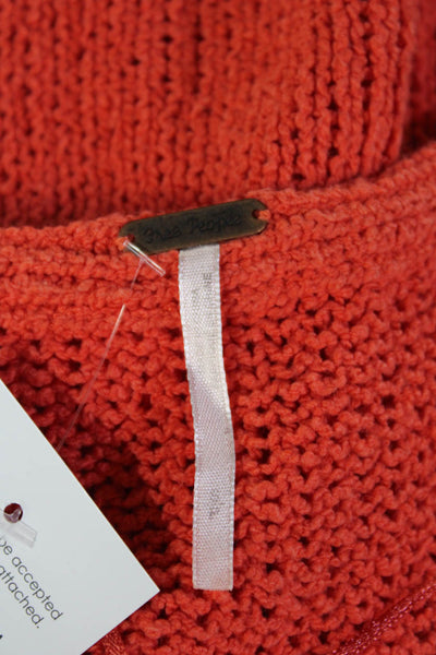 Free People Womens Bohemian V-Neck Pullover Sweater Orange Short Sleeve Size S