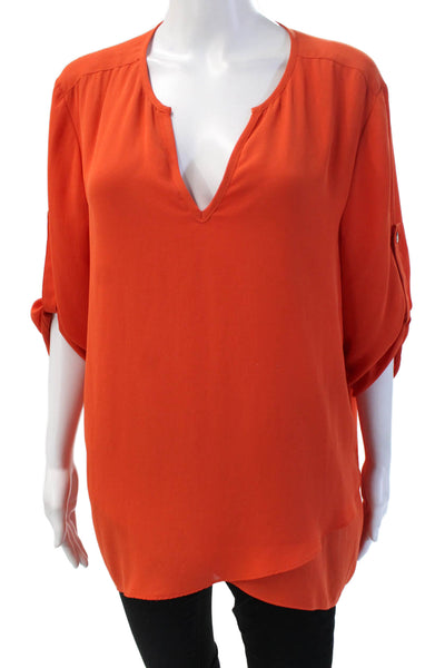 Karen Kane Women Tunic Blouse Orange V-Neck 3/4 Sleeve Size XL