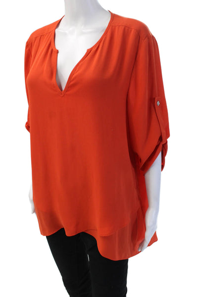 Karen Kane Women Tunic Blouse Orange V-Neck 3/4 Sleeve Size XL