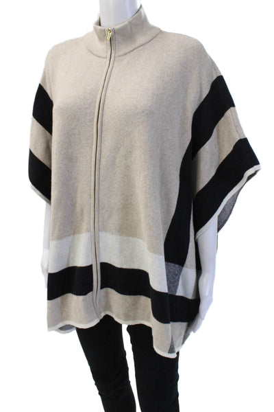 Jones New York Womens Striped Full Zip Mock Neck Sweater Beige Size S