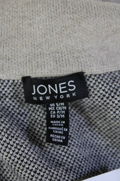 Jones New York Womens Striped Full Zip Mock Neck Sweater Beige Size S
