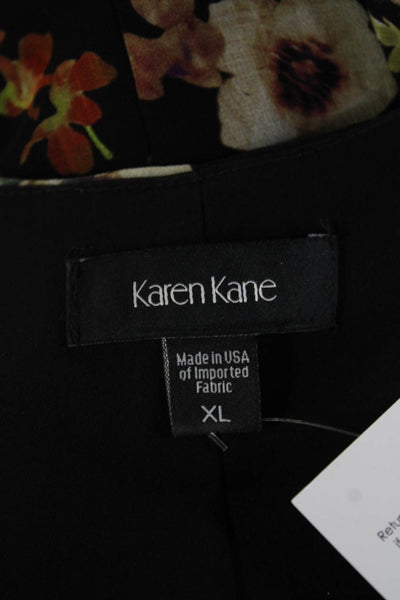 Karen Kane Women Kimono Blouse Black Floral V-Neck Long Sleeve Size XL
