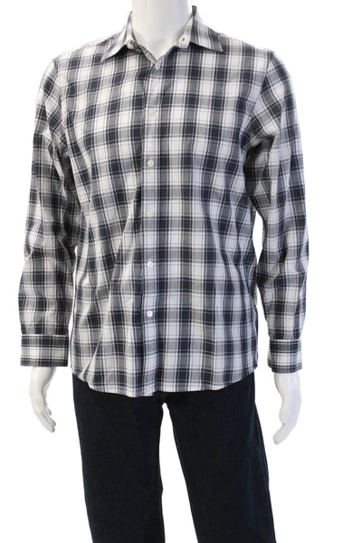 Michael Kors Mens Button-Down Collared Plaid Long Sleeve Cotton Shirt Size M