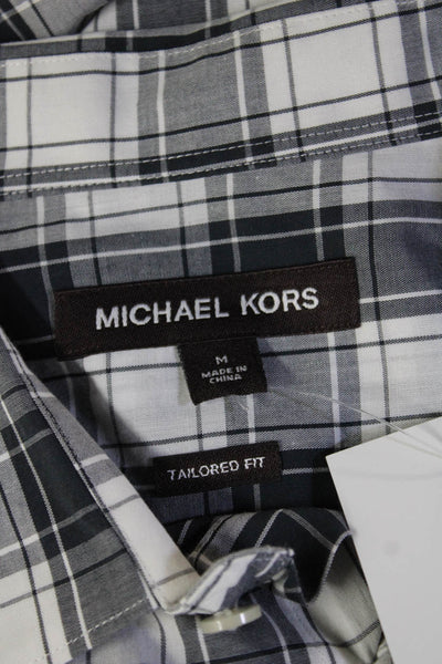 Michael Kors Mens Button-Down Collared Plaid Long Sleeve Cotton Shirt Size M