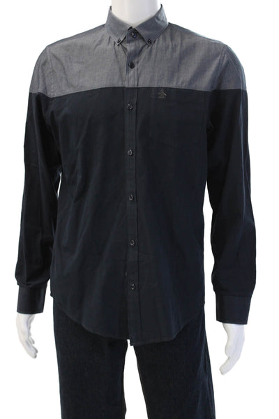 Penguin Mens Button-Down Collared Long Sleeve Dark Blue Shirt Size M