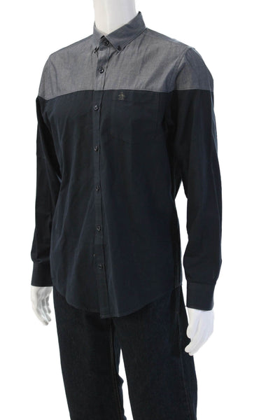 Penguin Mens Button-Down Collared Long Sleeve Dark Blue Shirt Size M