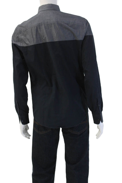 Penguin Mens Button-Down Collared Long Sleeve Dark Blue Shirt Size M