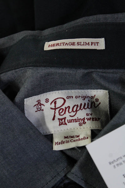 Penguin Mens Button-Down Collared Long Sleeve Dark Blue Shirt Size M