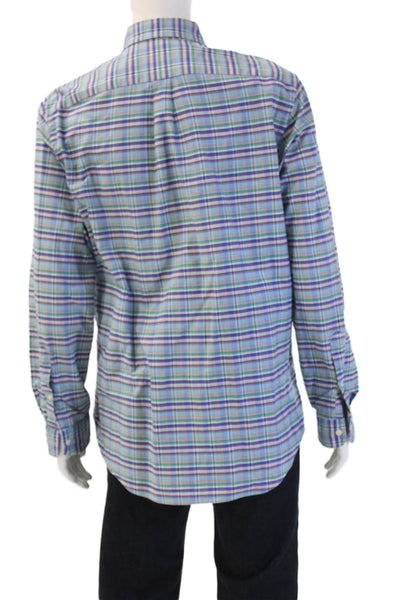 Ralph Lauren Blue Label Mens Button-Down Plaid Blue Cotton Shirt Size L