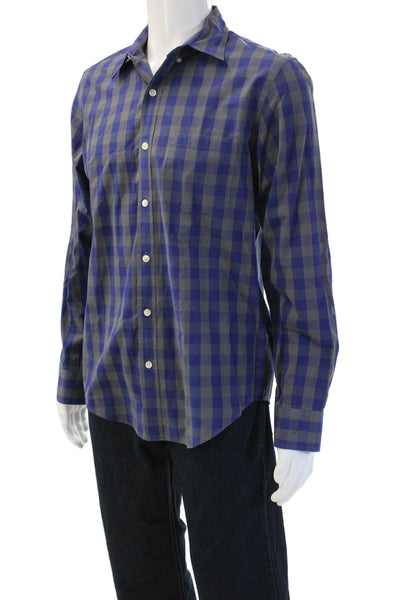 J Crew Mens Blue Check Point Collar Button Up Long Sleeve Cotton Shirt Size M