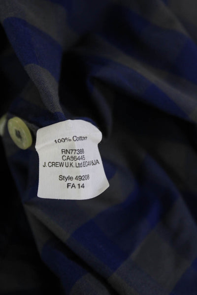 J Crew Mens Blue Check Point Collar Button Up Long Sleeve Cotton Shirt Size M